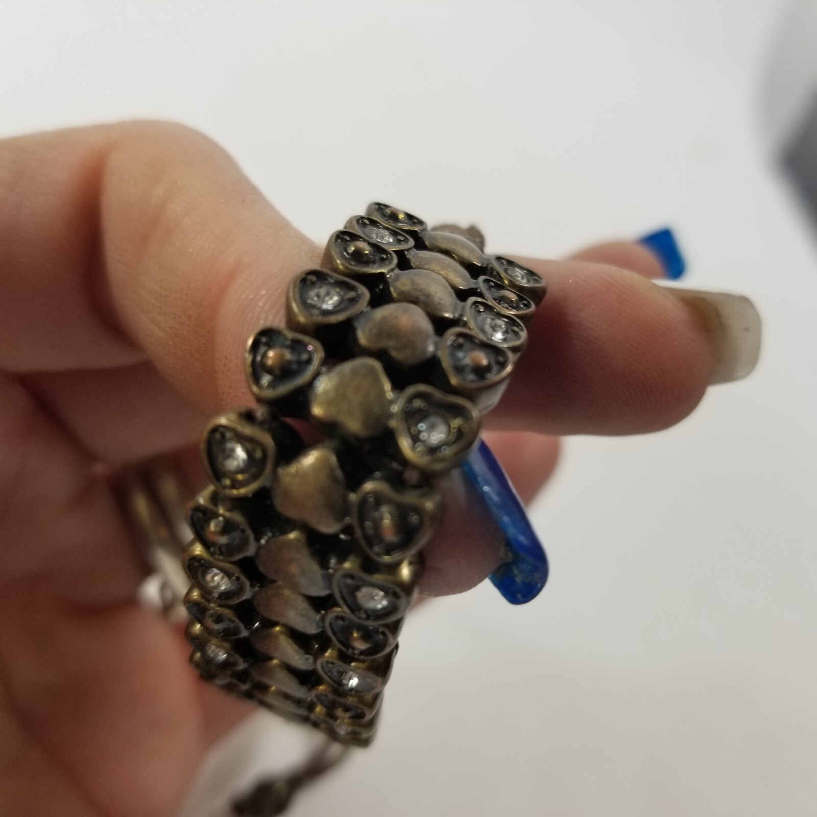 Bracelet Brown Cord String w/ Heart & Rhinestones
