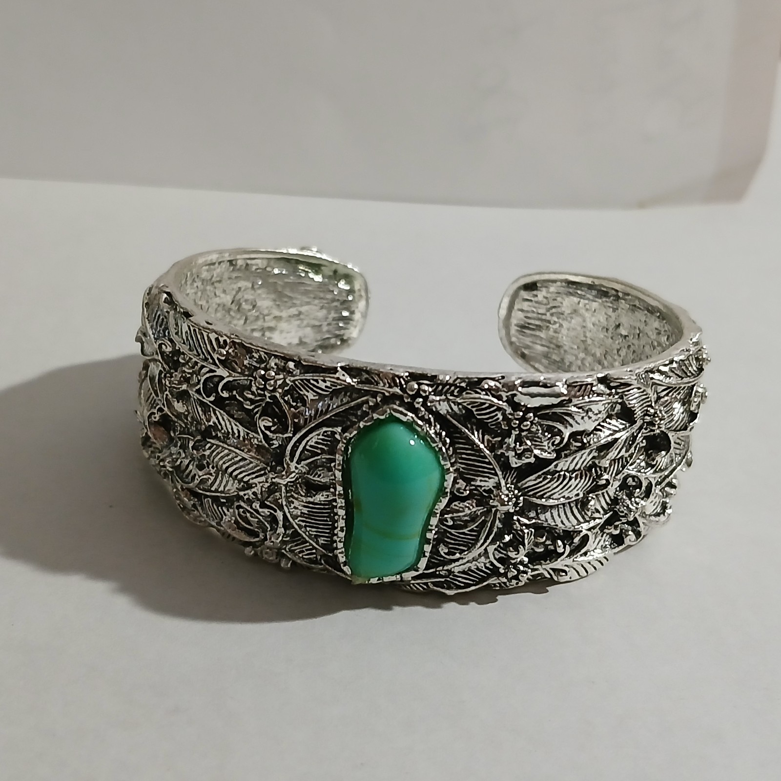 Contemporary Cuff Bracelet Resin Blue Green Bezel Cabochon