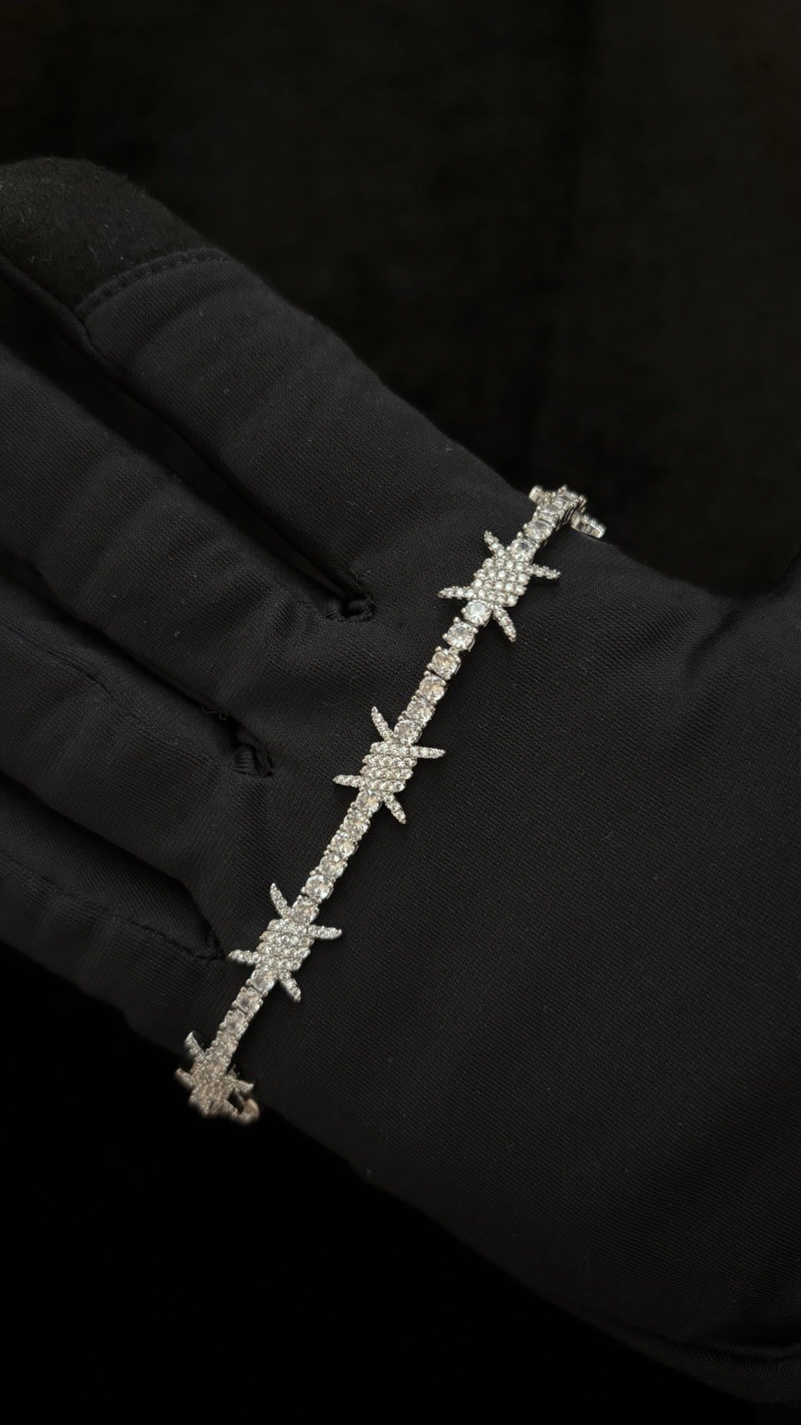Silver Tone Cross Link Tennis Chain Bracelet, Prong Set White Crystal