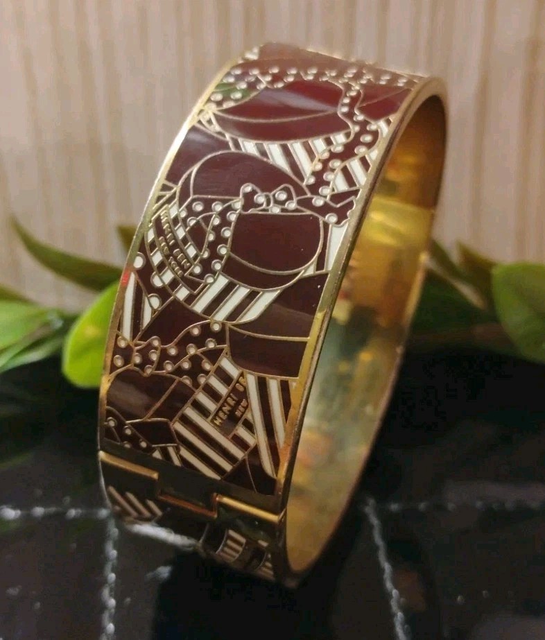 Designer HENRI BENDEL Golden/Red Brown Geometric Pattern AS-IS Pre-own Bracelet!