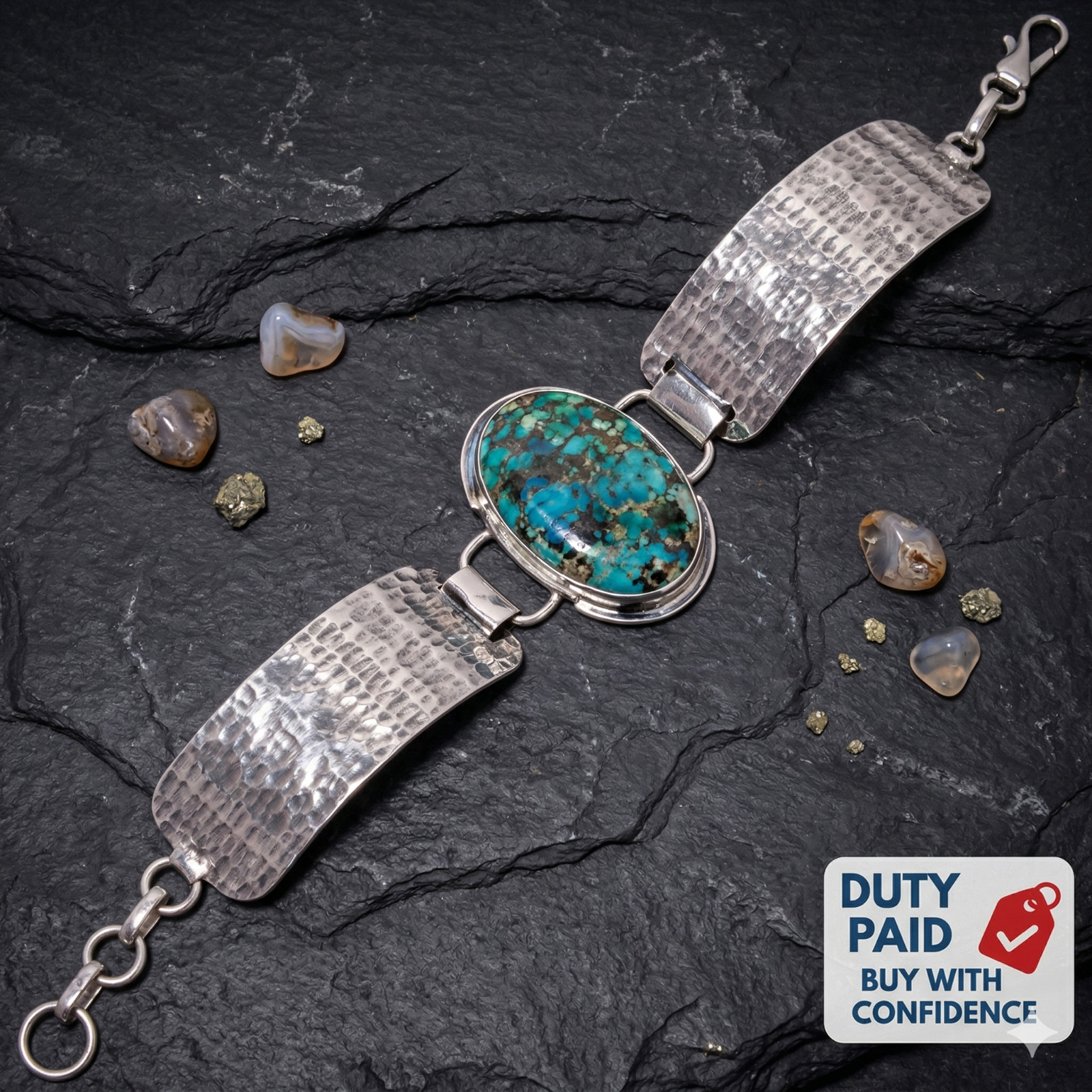 925 Silver Chrysocolla Engagement Vintage Daughter Anniversary Channel Set Cuff