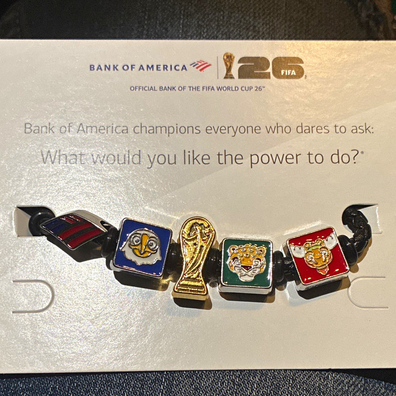 Bank of America FIFA World Cup 26 Charm Beaded Cord Bracelet Multicolor Enamel