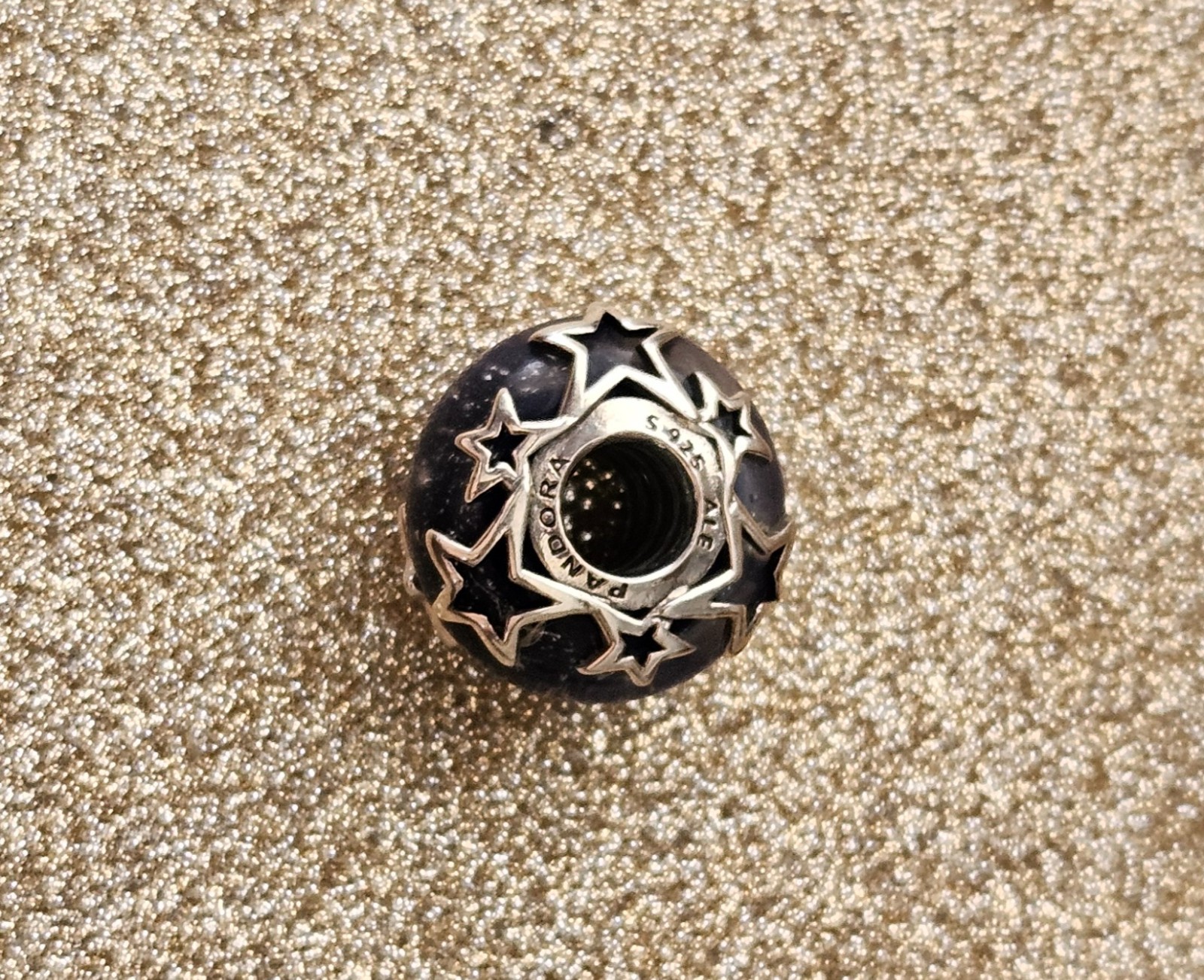 Authentic Pandora Silver Galaxy Blue Stars Murano Charm