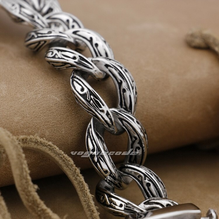 Cuban Link Chain Stainless Steel Cross Bracelet Mens Biker Punk Jewellery 5C016B