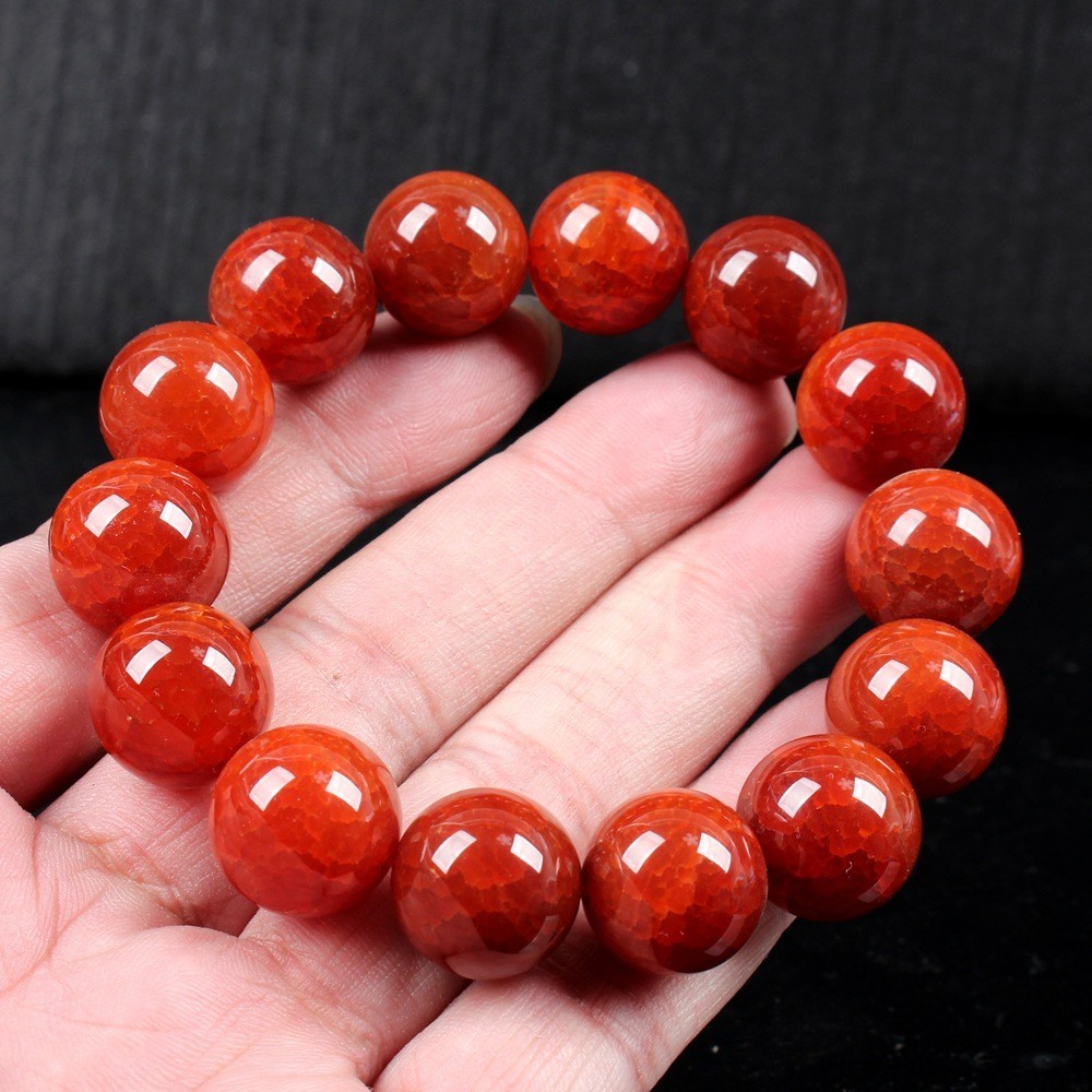 16MM Certified Red 100% Natural A Agate Bead Beads Bangle Bracelet 16毫米龙鳞红玛瑙珠子