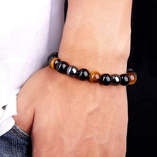 2 PCS Tiger Eye Natural Stone Obsidian 8mm Beaded Bracelet Men Women Jewelry
