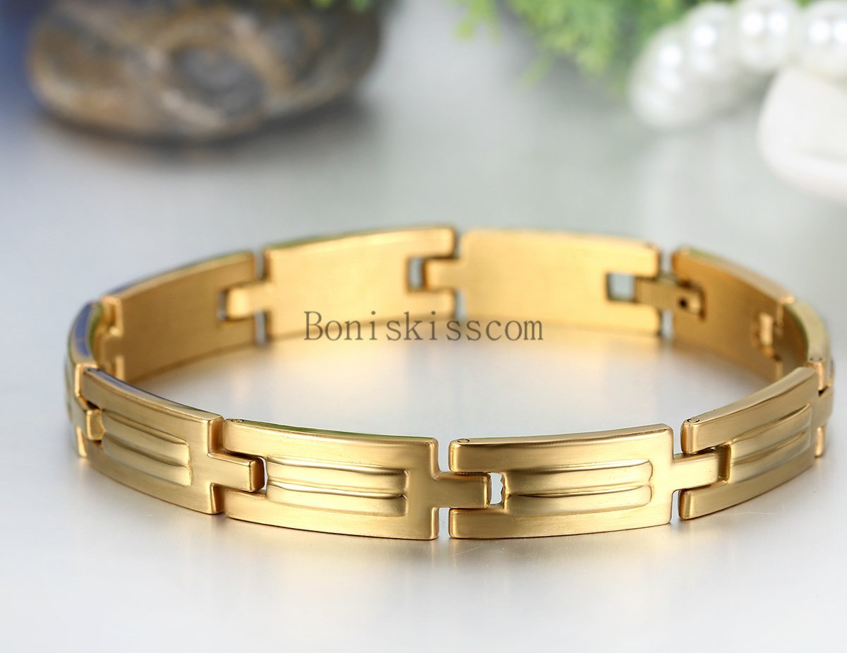 Polished Gold Tone Stainless Steel Link Men’s Womens Bracelet Bangle Fashion New