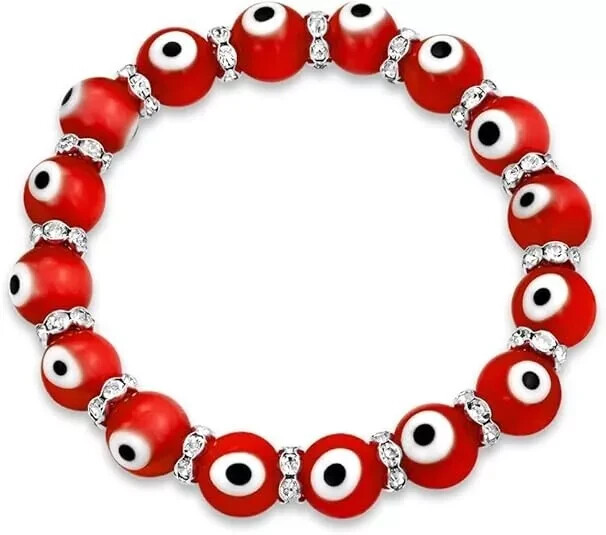 Red Turkish Evil Eye Crystal Glass Bead Stretch Bracelet