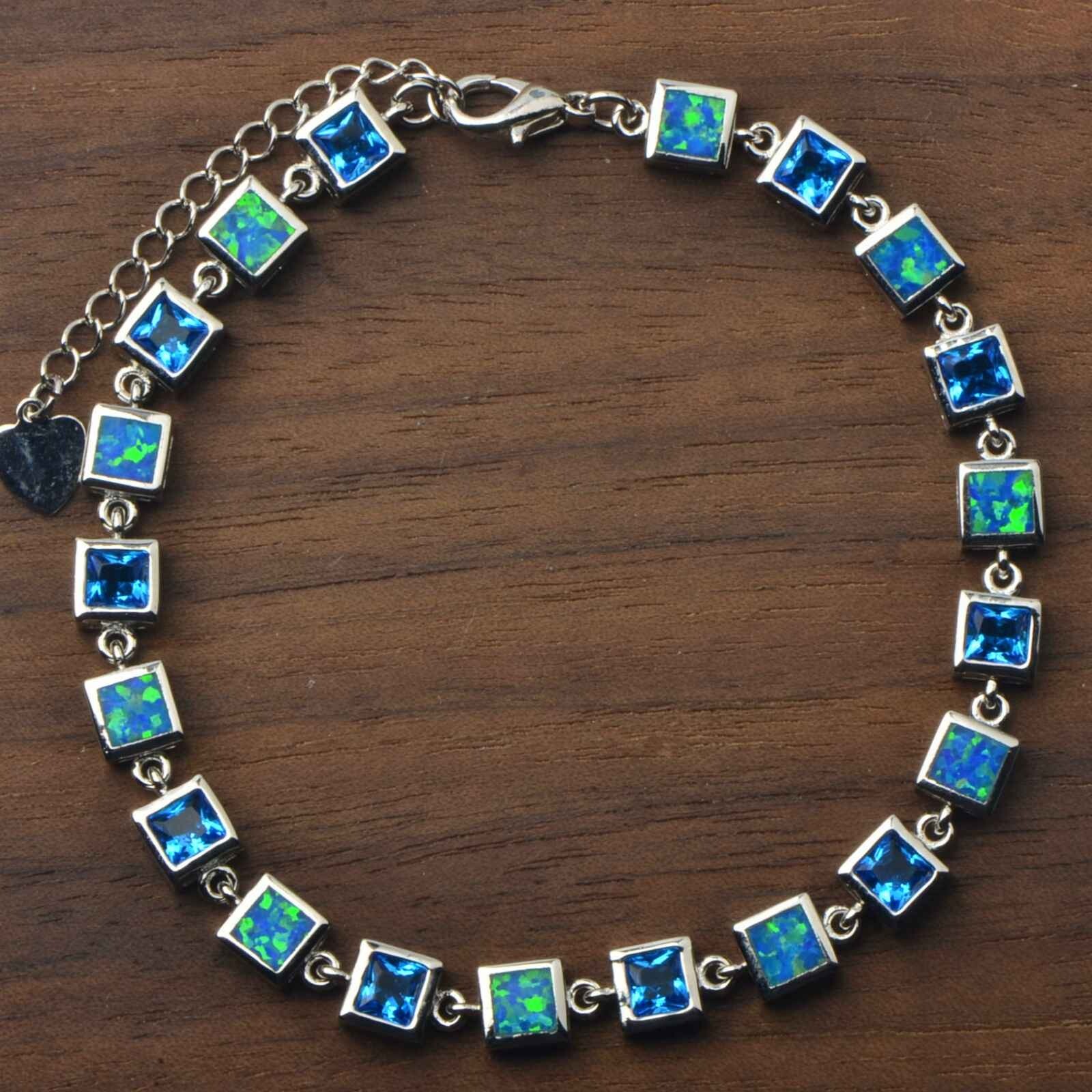 Hawaii Blue Opal Square Bracelet 925 Sterling Sliver Jewelry For Women Girls