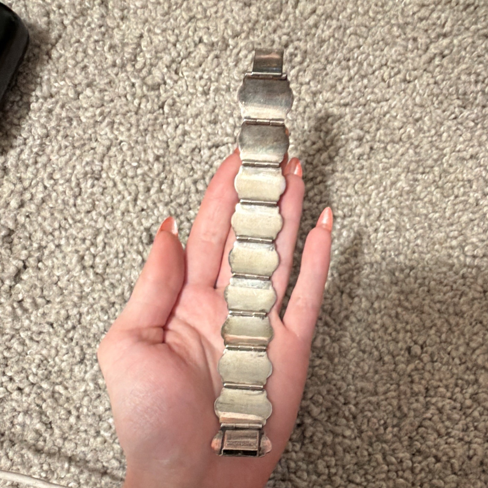 Vintage 1950s Siam Thai Sterling Silver & Black Panel Link Bracelet, Box Closure