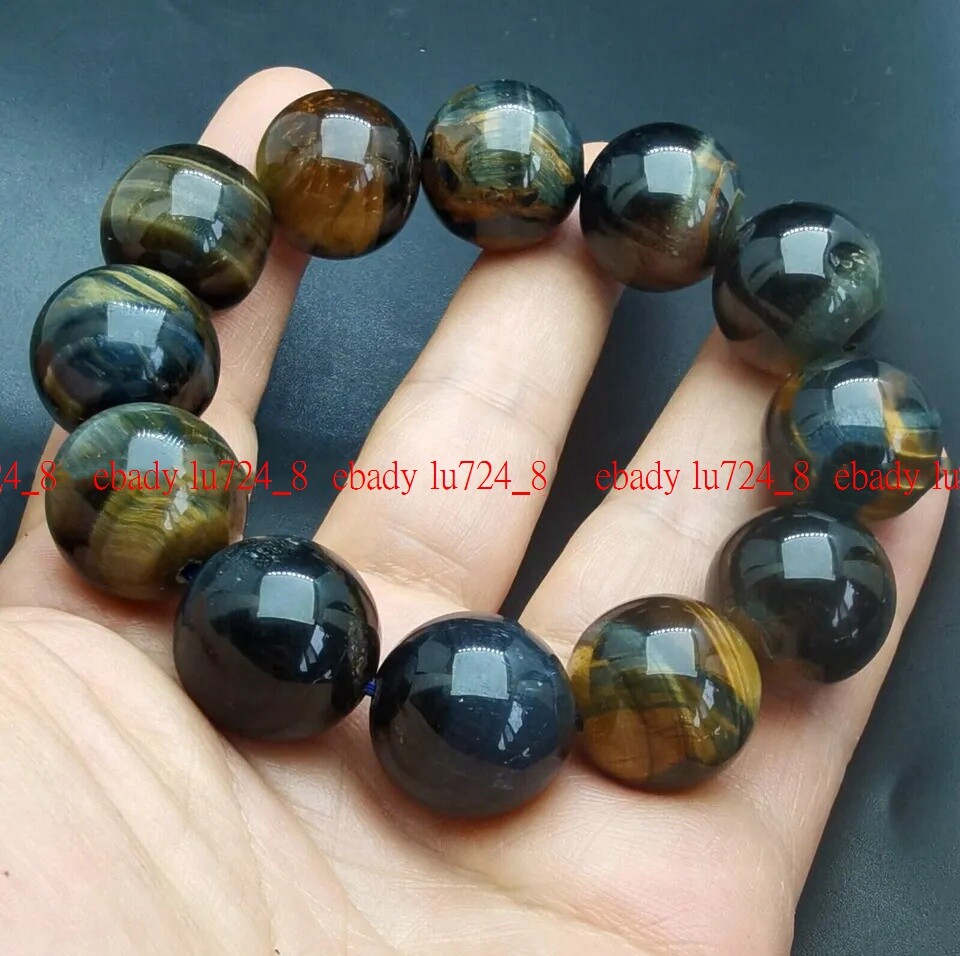 Huge 16mm Exquisite Yellow Blue Tiger’s Eye Gems Round Beads Bracelet 7.5″