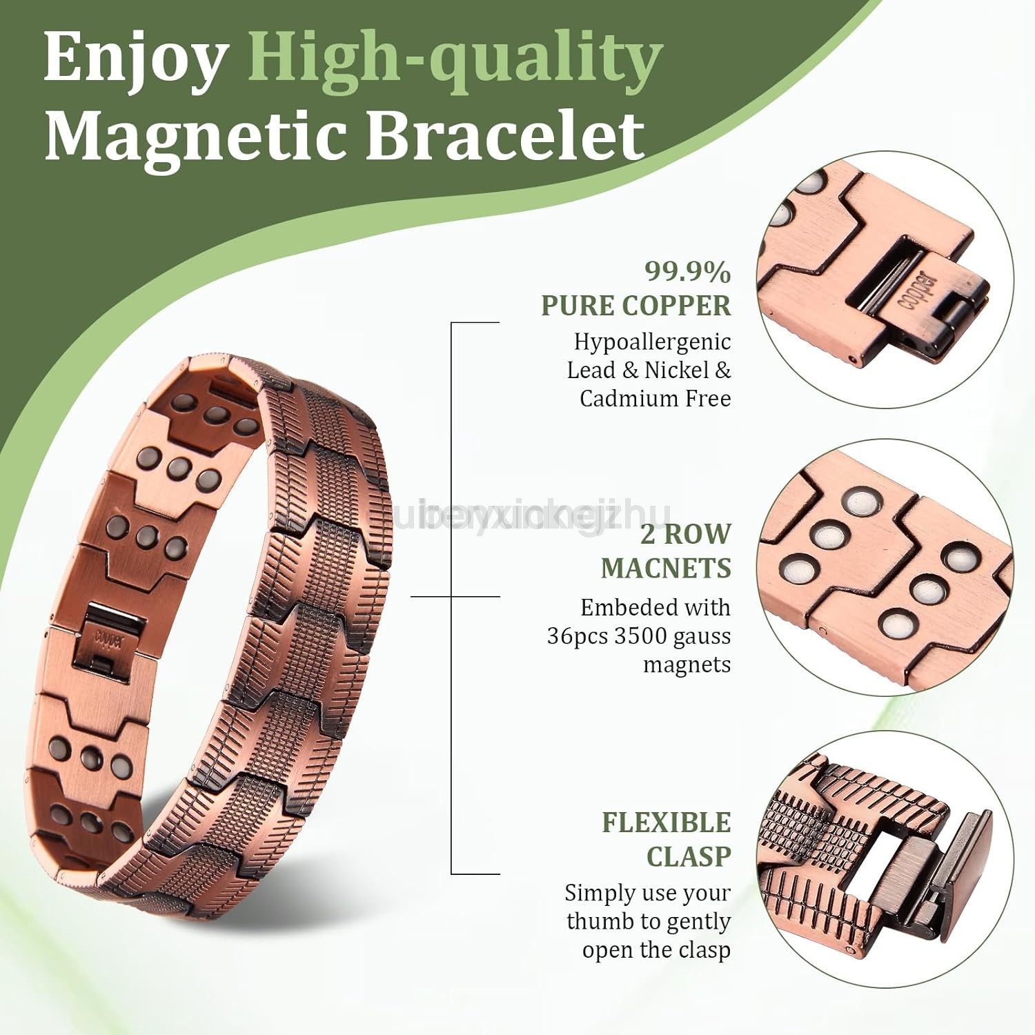 100% Pure Copper Bracelet 3500 Gauss Magnetic Therapy Strong Healing & Regulator