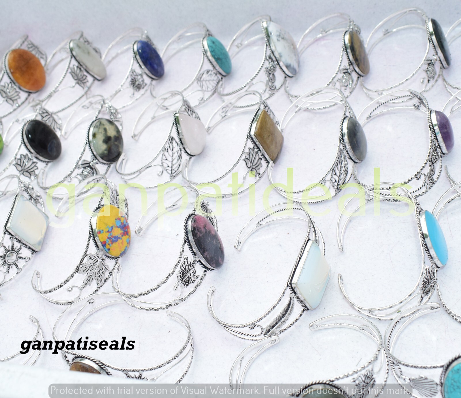 Labradorite & Mix Big Gemstone Bangles Wholesale Lot 925 Sterling Silver Plated