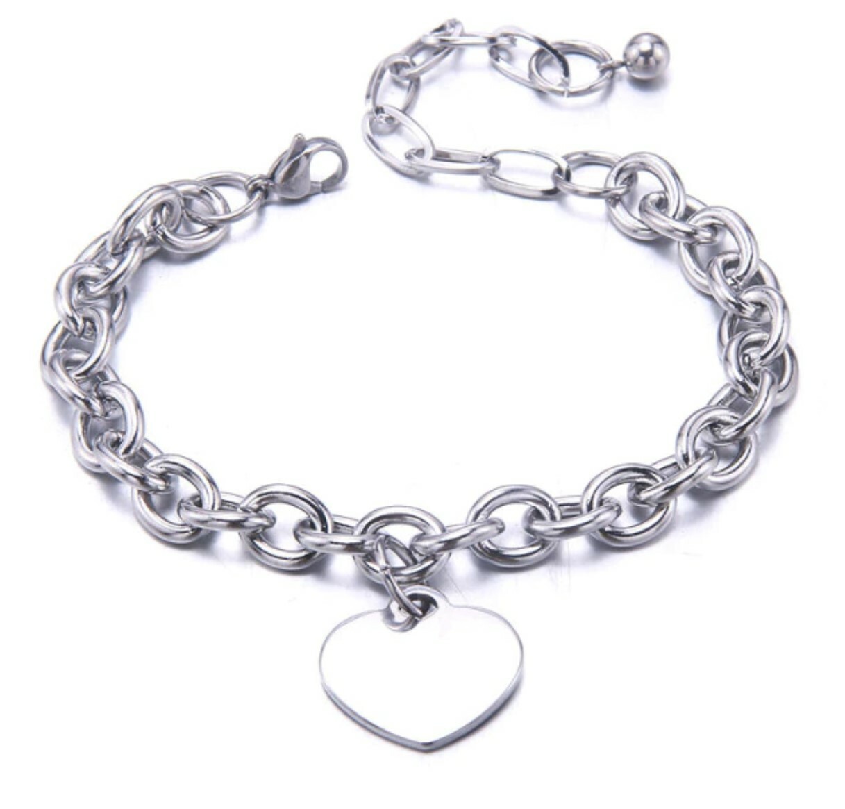 Stainless Steel heart charm bracelet 18 cm(7.09 in) plus 5 cm(2 in) ext