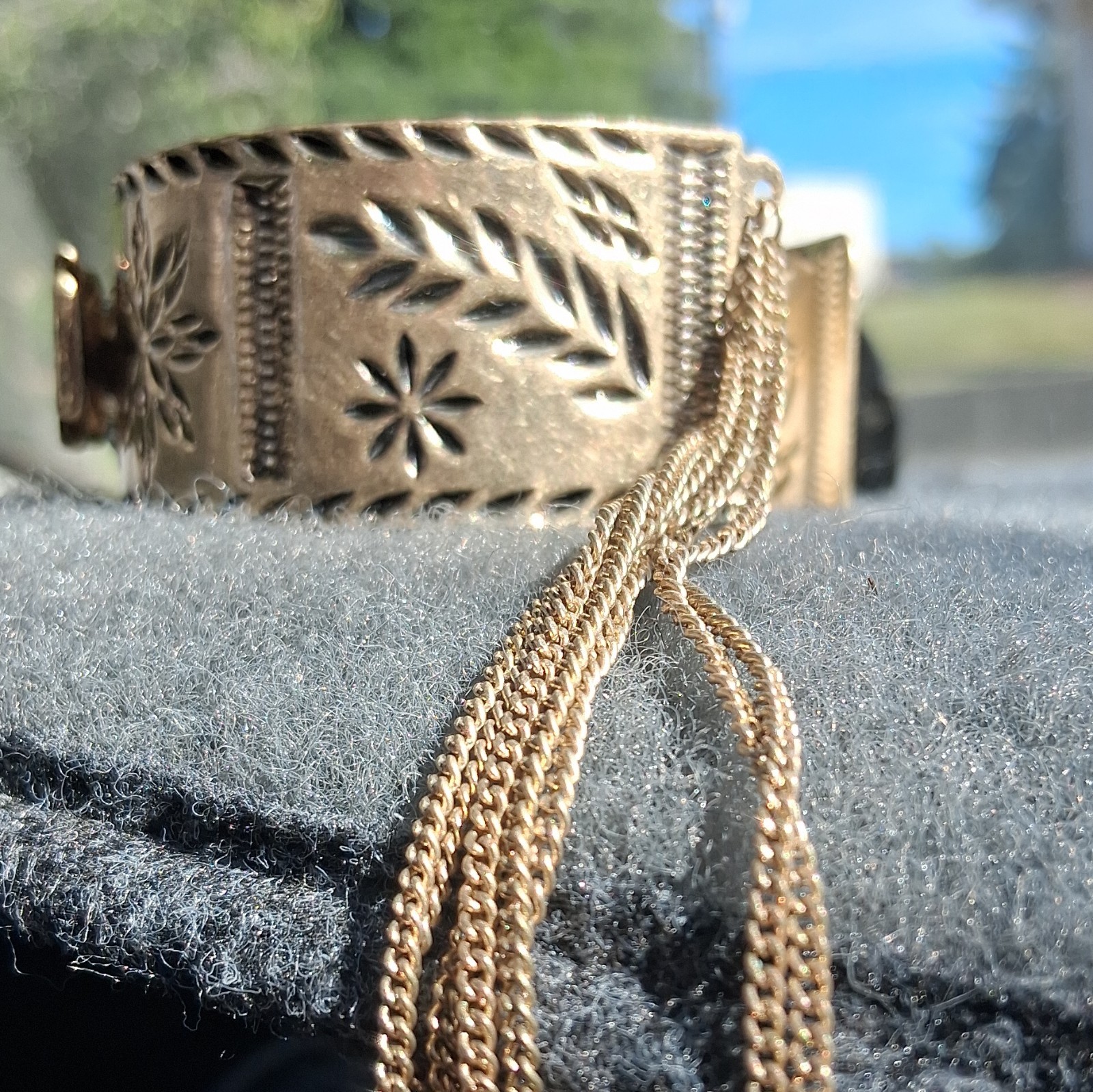 Faux Turquoise Oval Bezel-Set Gold Tone Metal Cuff Bracelet