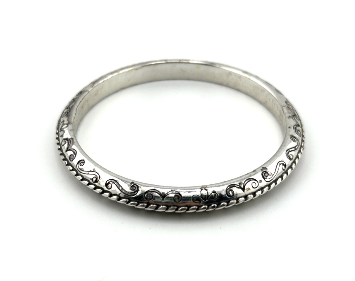 BRIGHTON BANGLE BRACELET Filigree Etched Silverplate over Zinc Alloy Base