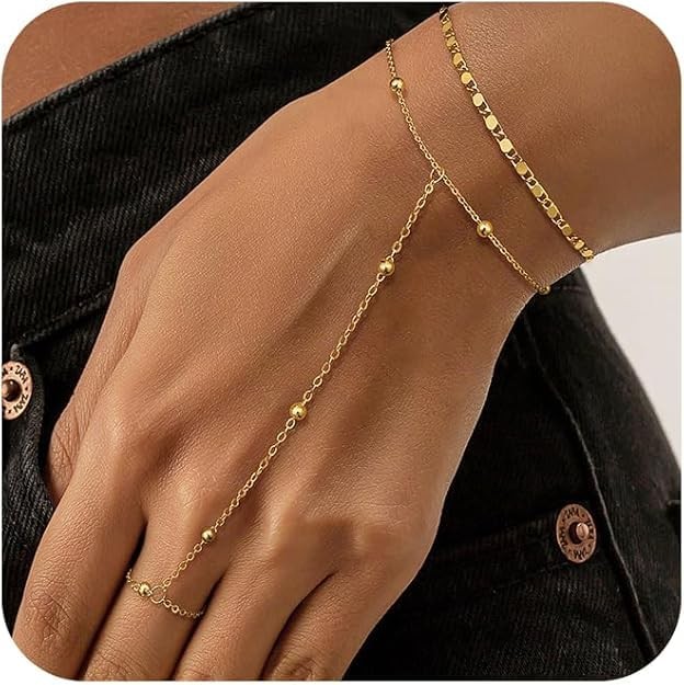 Bracelets for Women – Plated Gold Hand Chain Bracelet, Valentine Gifts Trendy…