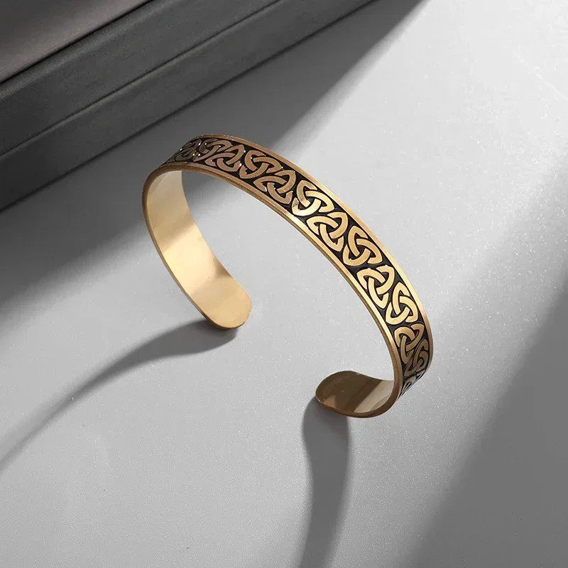 Stainless Steel Vintage Nordic Irish Celtic Knot Open Bracelet for Men and Women