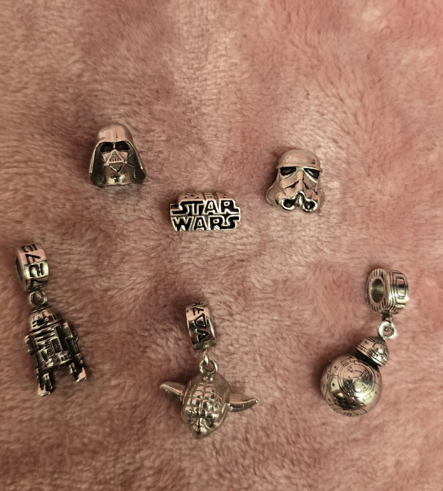 6 Star Wars Stainless Steel Bead Charms Yoda Vader R2-D2 BB-8 Stormtrooper