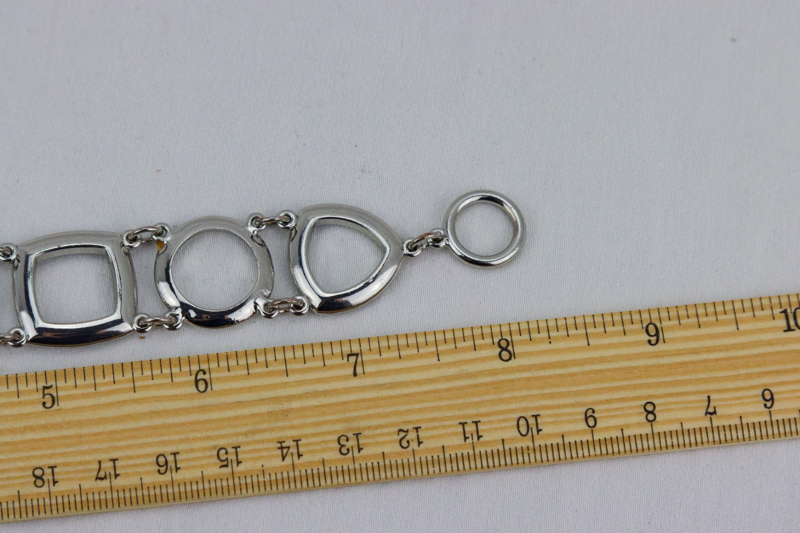 Geometric Silver Tone & Blue Enamel Toggle Bracelet, 20gr