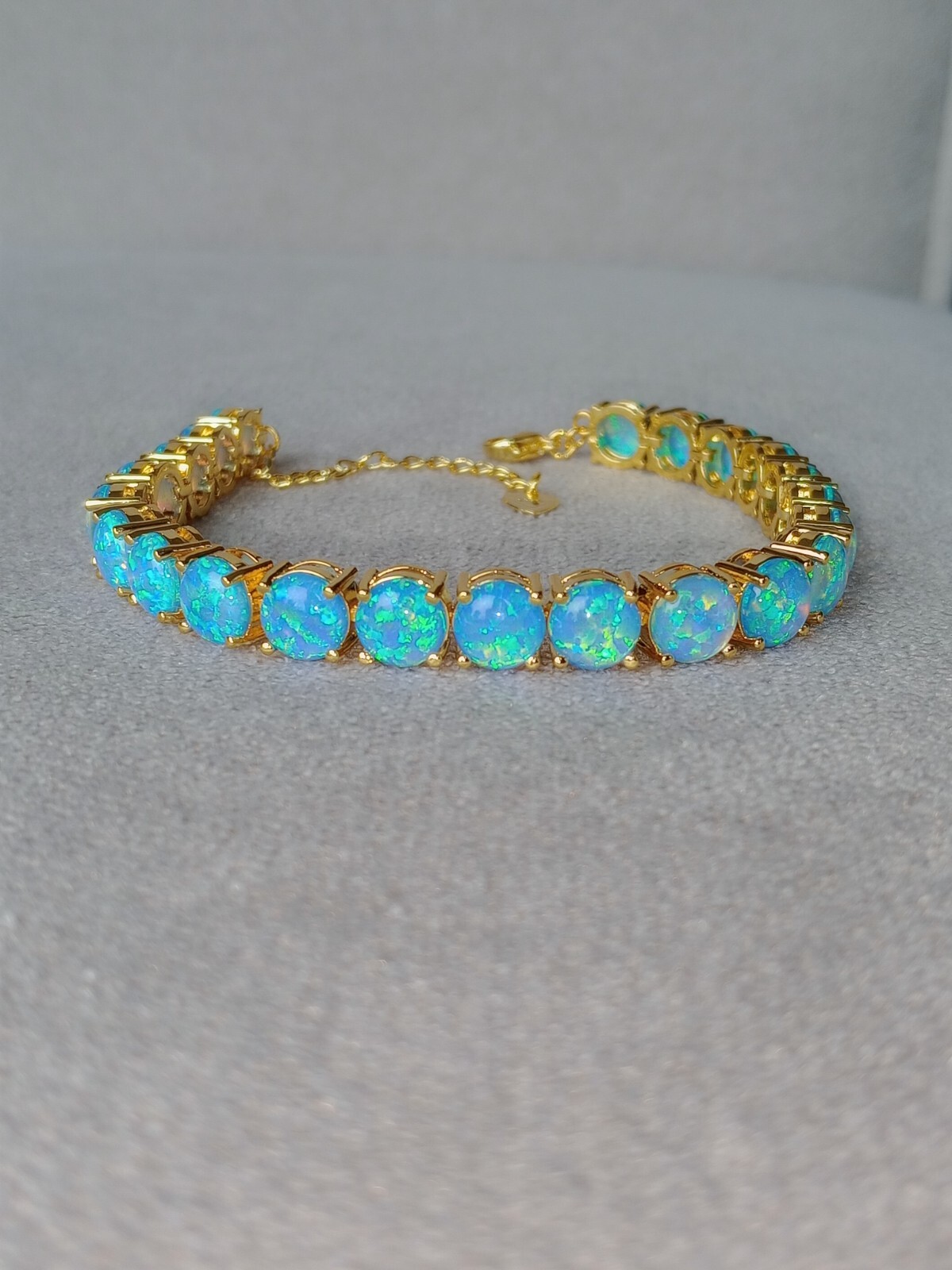 Gold Blue Opal Tennis Bracelet | Opal Bracelet | Opal | October Birthstone