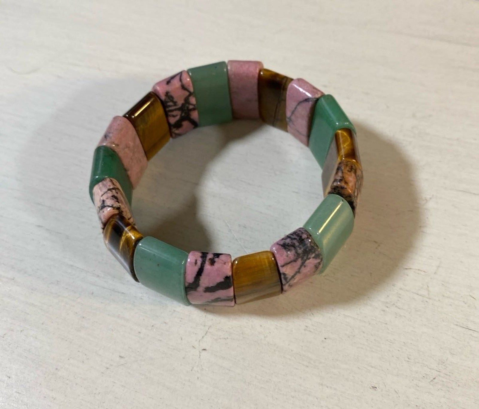 Mixed Gemstone Double Drill Bracelet Rectangle Shape Beads 10x25mm 7.5” Length