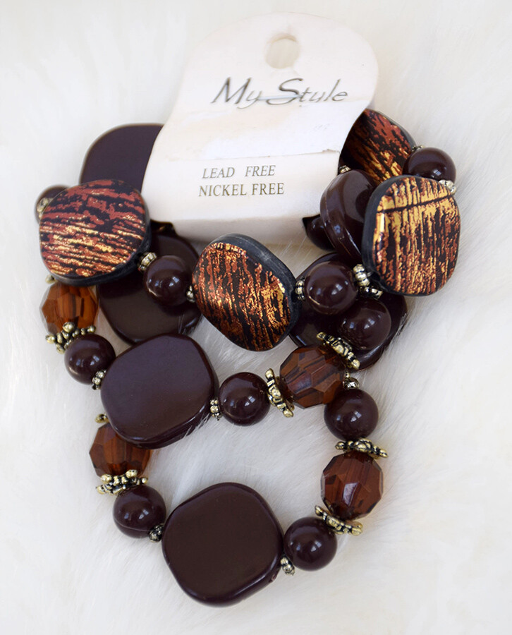 My Style Triple-Strand Stretch Bracelet Brown Nickel-Free Boutique Jewelry, NEW