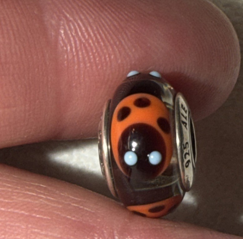 PANDORA Retired Sterling Silver Murano Glass Red Ladybugs Bead – 790651