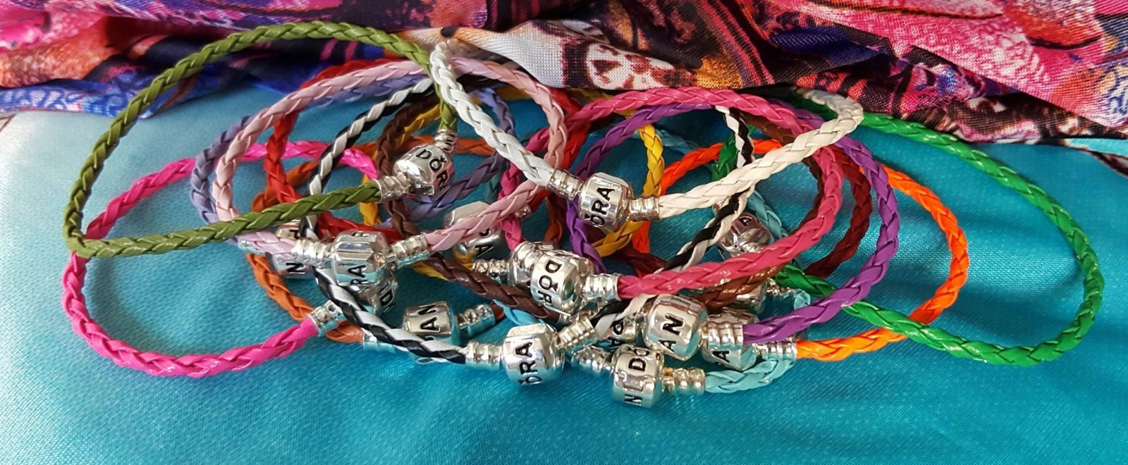 Braided Bracelet Faux Leather Fit European Charm Bead Bracelets Clasp w Logo