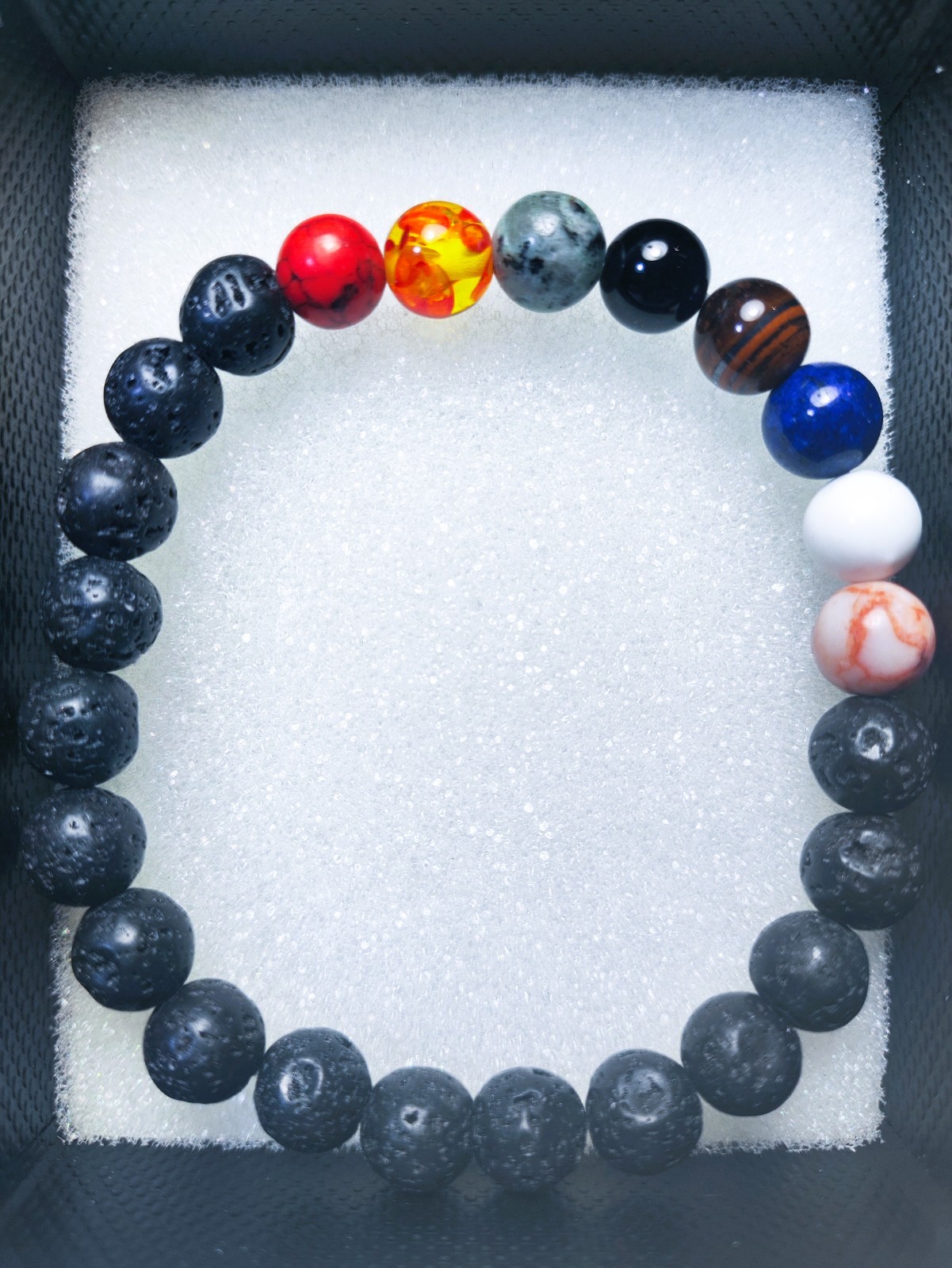 Pulseira Chakra de Pedra Vulcânica Natural | Pulseira de Meditação e Equilíbrio