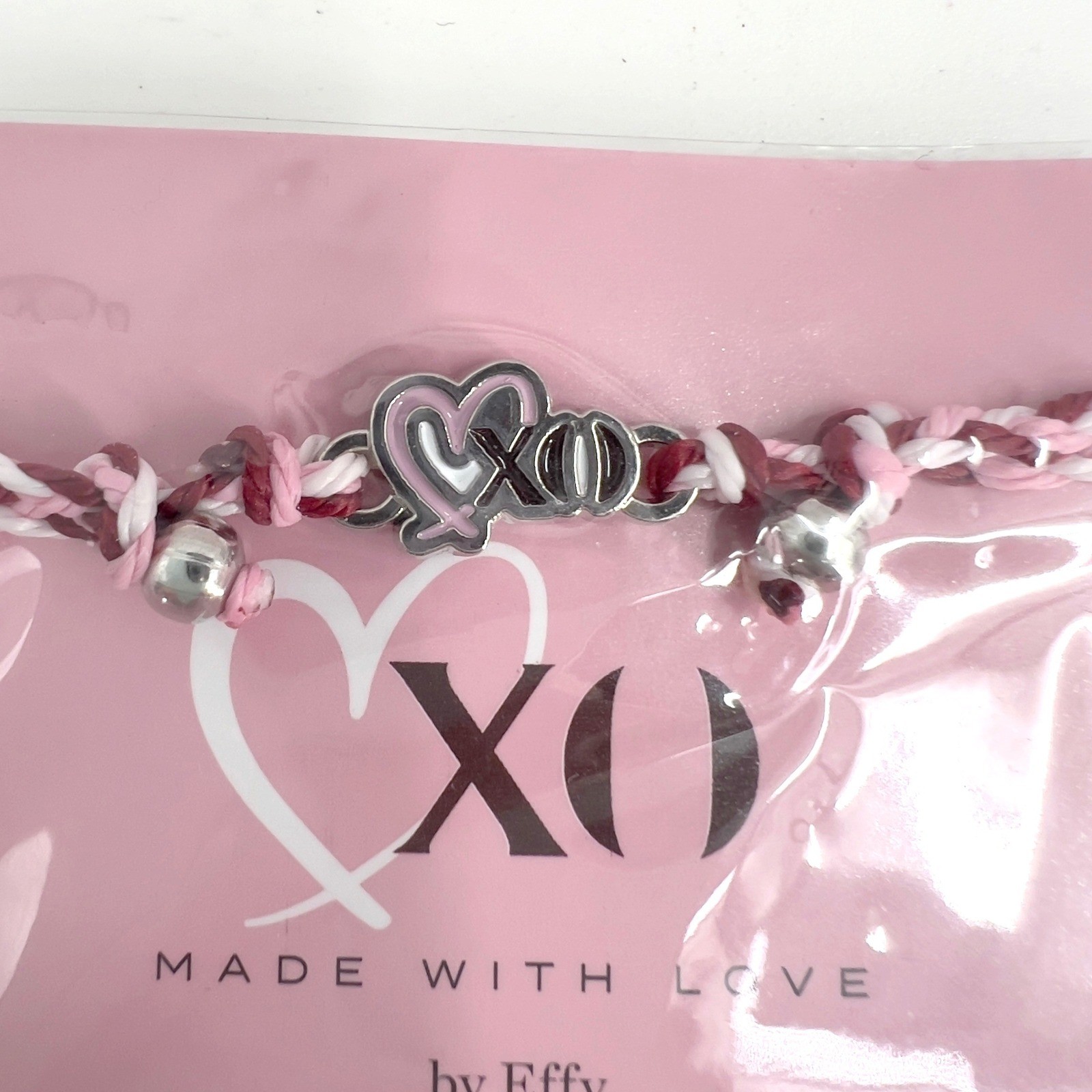 NEW Effy Womens Royal Rope Bracelet Pink Burgundy XO Heart Braided Cruise Sealed