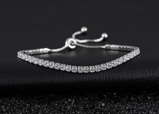 Sterling Silver Plated Adjustable Bracelet With Swarovski Elements