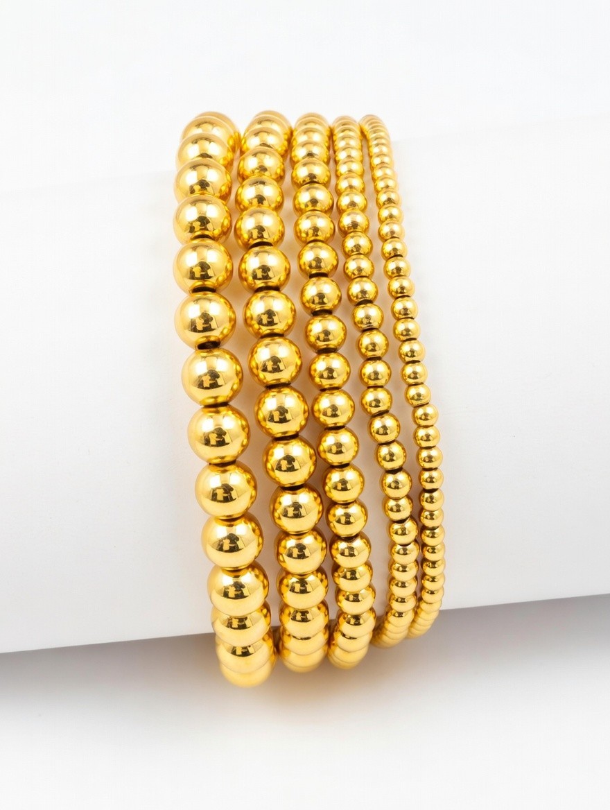 5 IN 1 STAINLESS STEEL 14K GOLD FILLED BALLS BRACELETS STACKED JUST FOR YOU