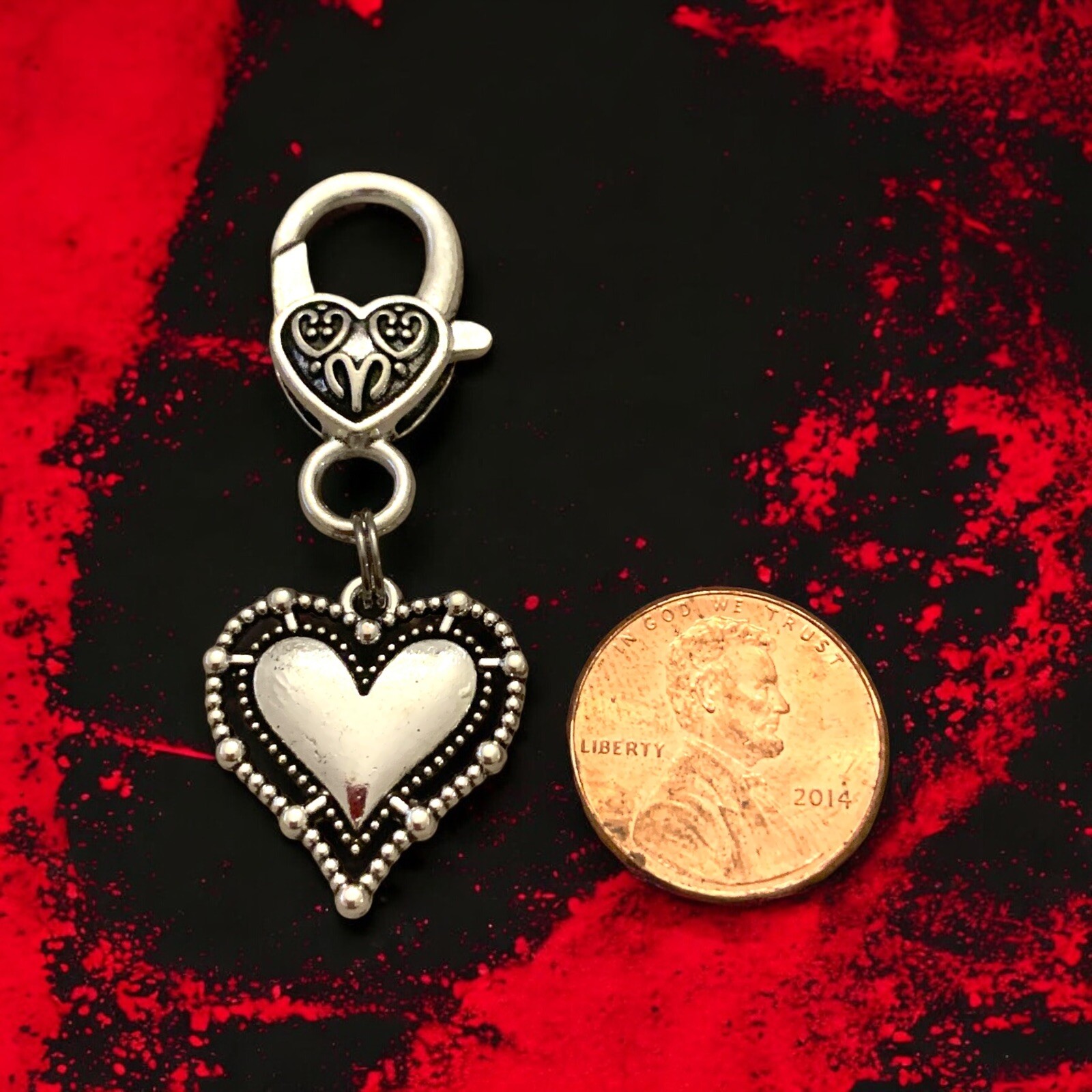LACEY HEART Clip-on Charm with Heart-shaped Lobster Clasp. Romantic, Valentine’s