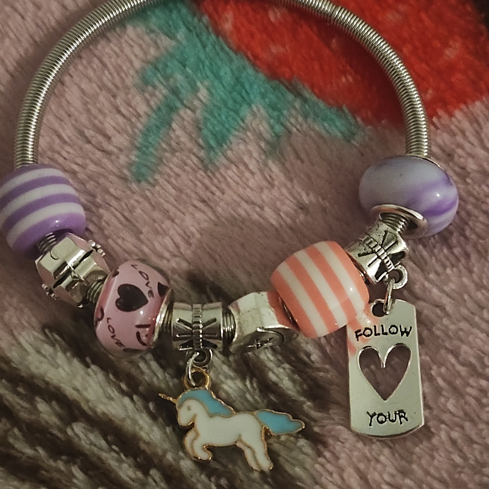 Silver Tone Charm Bracelet Unicorn Dangle Charm (For Little Girls)
