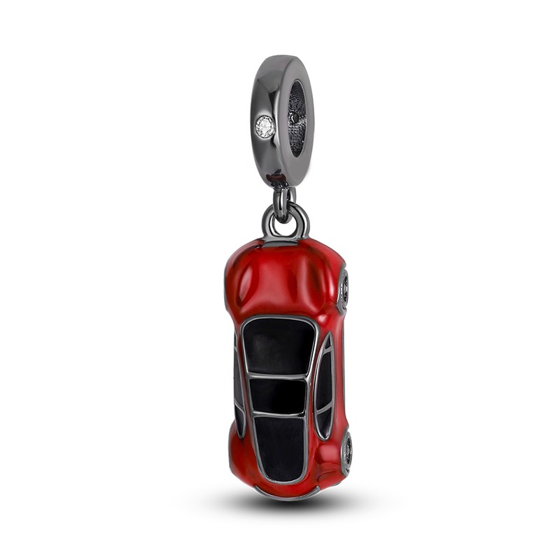 MULA European Red Car Pendant Charm CZ For Women Bracelet 925 Sterling Silver