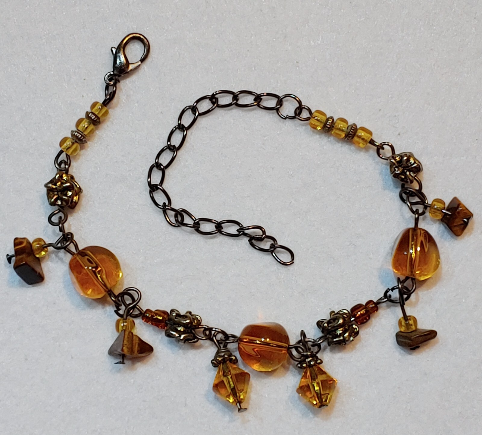 Bracelet – Silver tone/Orange/Brown Colored Beaded – 7 in Long w/ 1 3/4 in Ext
