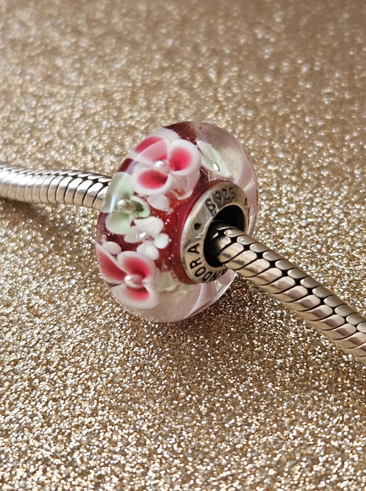 Authentic Pandora Garden Flowers Silver Murano Charm