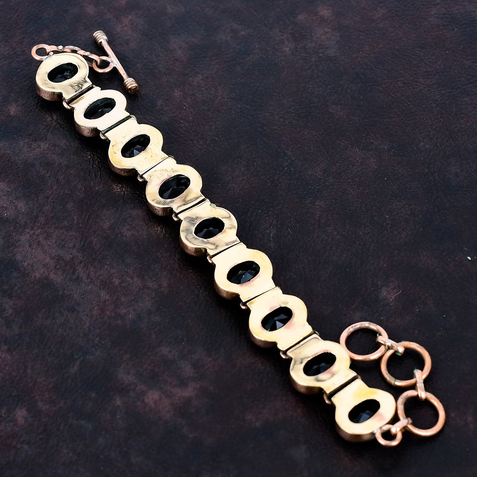 Copper Oval Black Onyx Gemstone Chain Root Chakra Trendy Sisters Day Bracelet