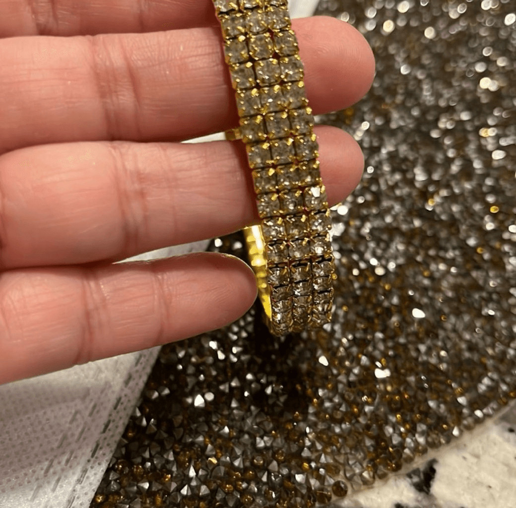 Diamond Gold Tone Bling Stretch Fashion Bracelet Glam Formal Black Tie Prom NEW