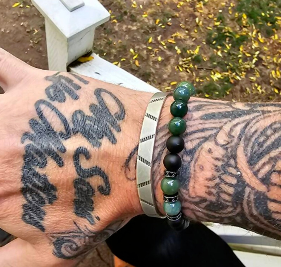 Natural Black Onyx & Green Jade 8mm Beaded Healing Protection Men’s Bracelet