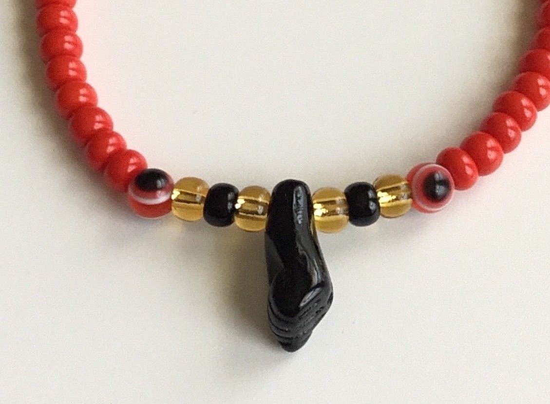 AZABACHE RED BRACELET WITH RED EVIL EYE-GLASS BEADS/PULSERA AZABACHE ADULT-B82