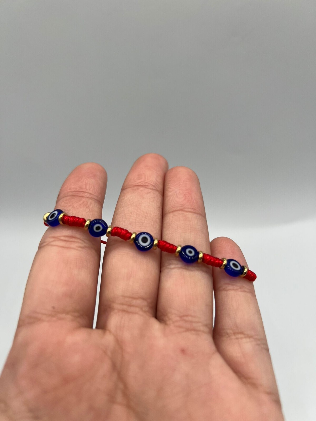 5 Evil Eyes Red String Adjustable Bracelet Gold Plated Pack of 12