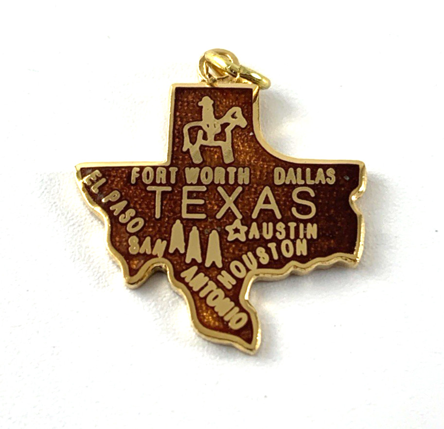 Texas State Charm Enamel | Gold Toned | Rust | 3/4″ | New Old Stock