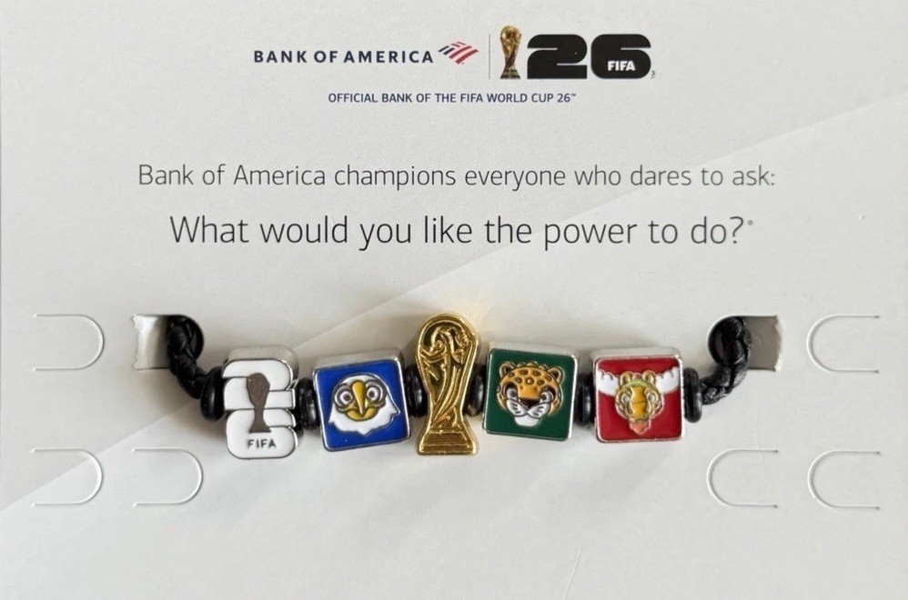 Bank of America FIFA World Cup 26 Braided Cord RARE WHITE FIFA Charm Bracelet