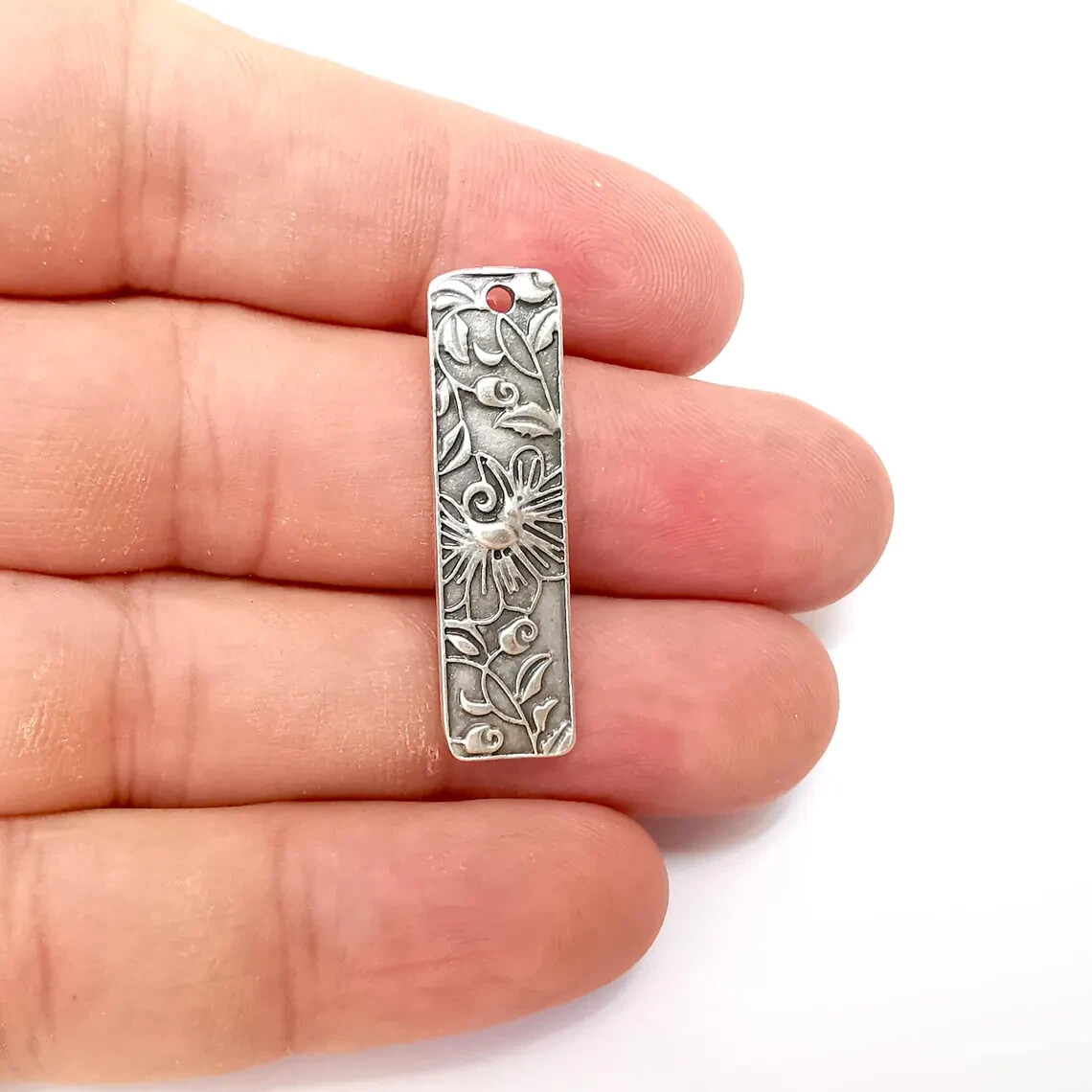 2 Pcs Flower Charms, Silver Nature Charms, Boho Charms, Earring, Silver Pendant