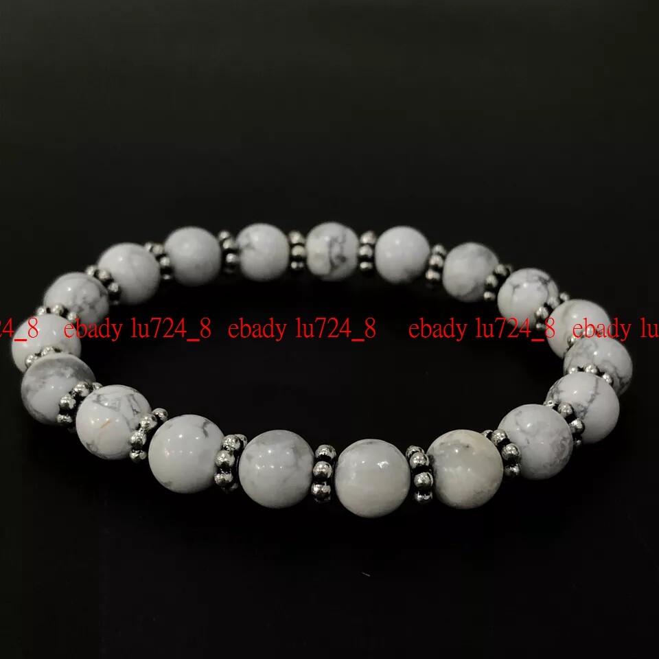 Natural ” White Howlite ” Gemstone Round Beaded Chakra Stretchable Bracelet 7.5″