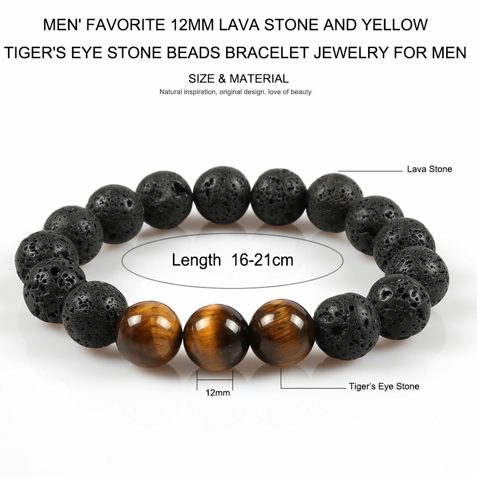 Natural Lava Stone Tiger Eye Lava Beaded Healing Energy Wrist Bracelet Men Women