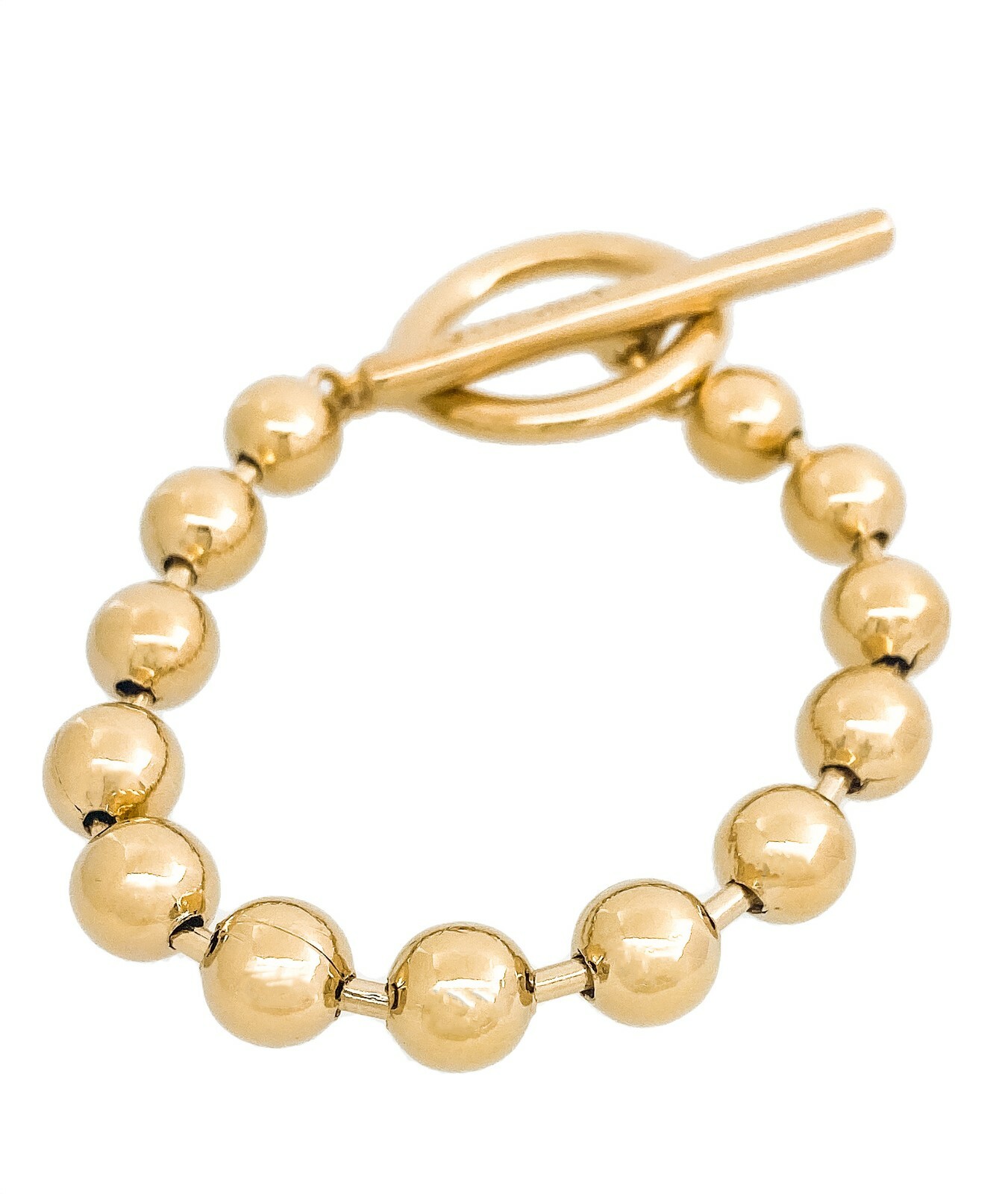 New Uno De 50 Gold Tone Bead Ball On-Off Toggle Bar Bracelet M