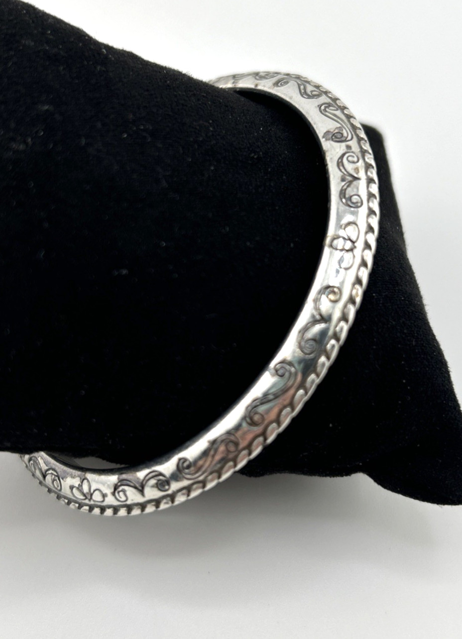 BRIGHTON BANGLE BRACELET Filigree Etched Silverplate over Zinc Alloy Base